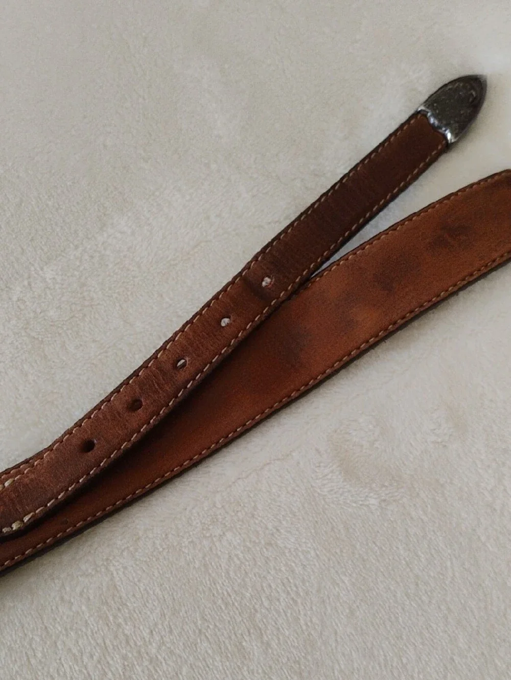 Women's Western  Leather Belt with Silver Look Conchos and Cream Braided Accents